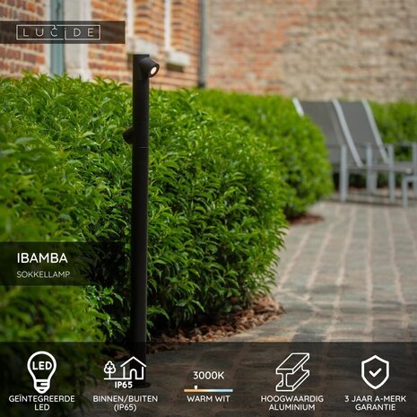 Lucide IBAMBA - Sockellampe - LED - 2x6W 3000K - IP65 - Schwarz Lucide IBAMBA - Sockellampe - LED - 2x6W 3000K - IP65 - Schwarz