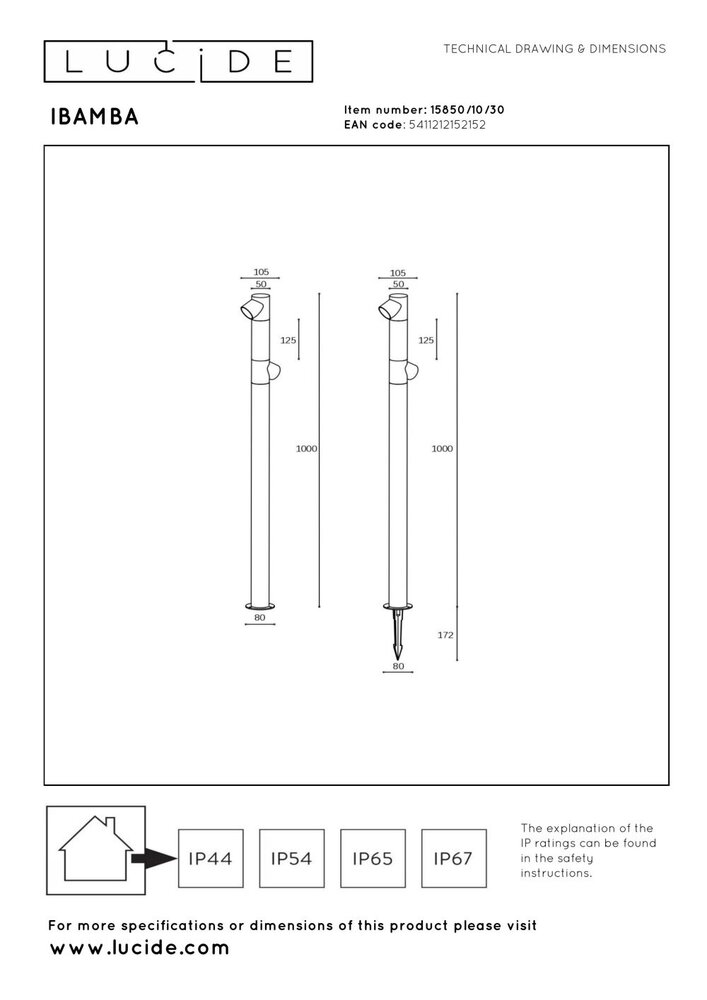 Lucide IBAMBA - Sockellampe - LED - 2x6W 3000K - IP65 - Schwarz Lucide IBAMBA - Sockellampe - LED - 2x6W 3000K - IP65 - Schwarz