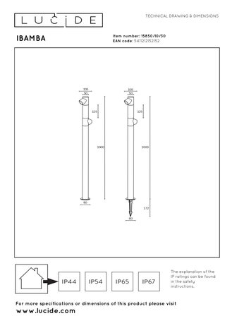 Lucide IBAMBA - Sockellampe - LED - 2x6W 3000K - IP65 - Schwarz Lucide IBAMBA - Sockellampe - LED - 2x6W 3000K - IP65 - Schwarz