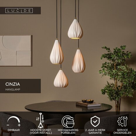 Lucide CINZIA - Hängeleuchte - Ø 55,5 cm - 4xE27 - Weiß