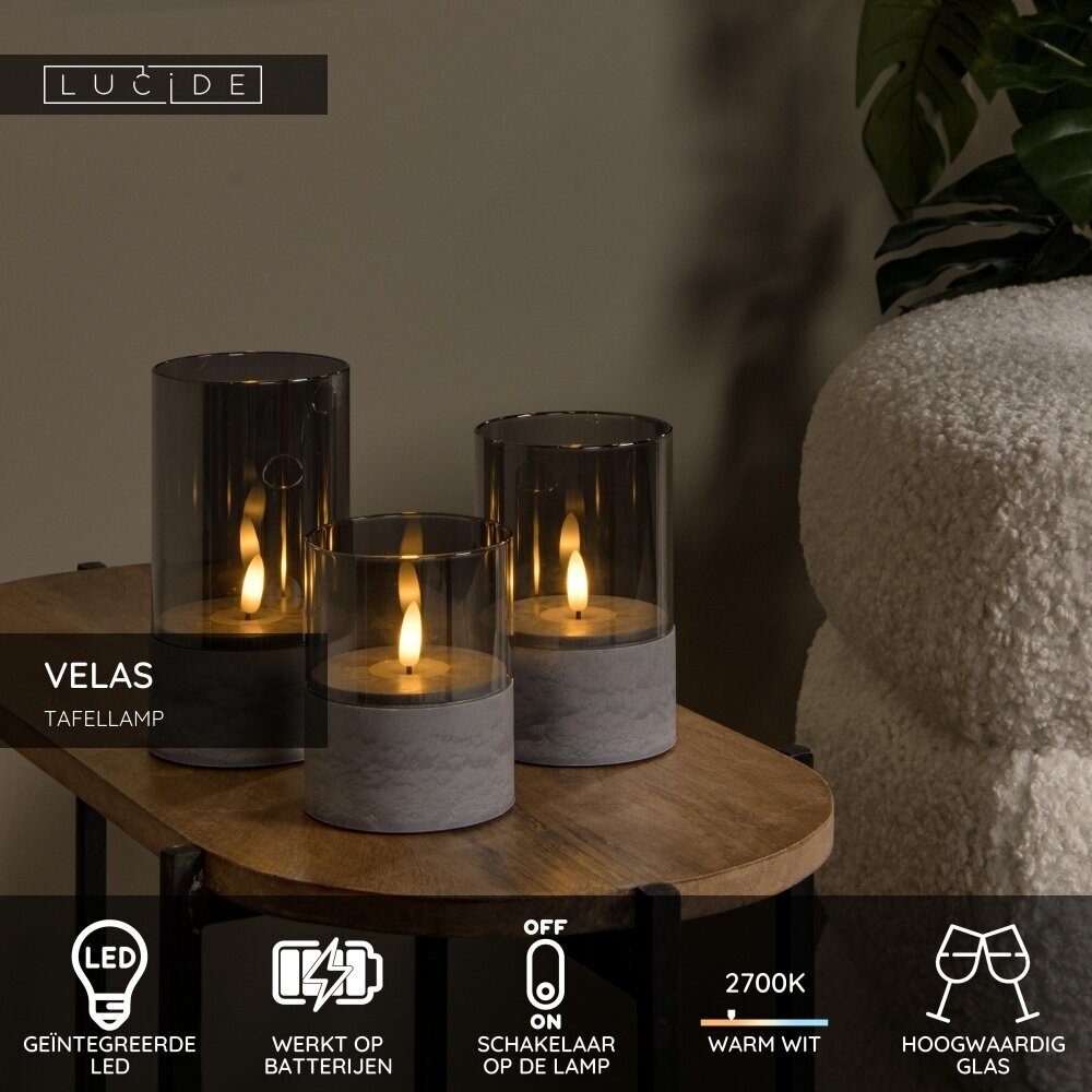 Lucide VELAS - Tischleuchte - Batterien - Ø 8 cm - LED - 3x0,2W 2700K - Fumé - 3er Set
