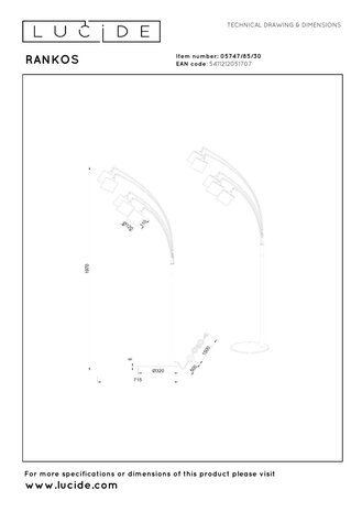 Lucide RANKOS - Stehleuchte - 5xE14 - Schwarz Lucide RANKOS - Stehleuchte - 5xE14 - Schwarz