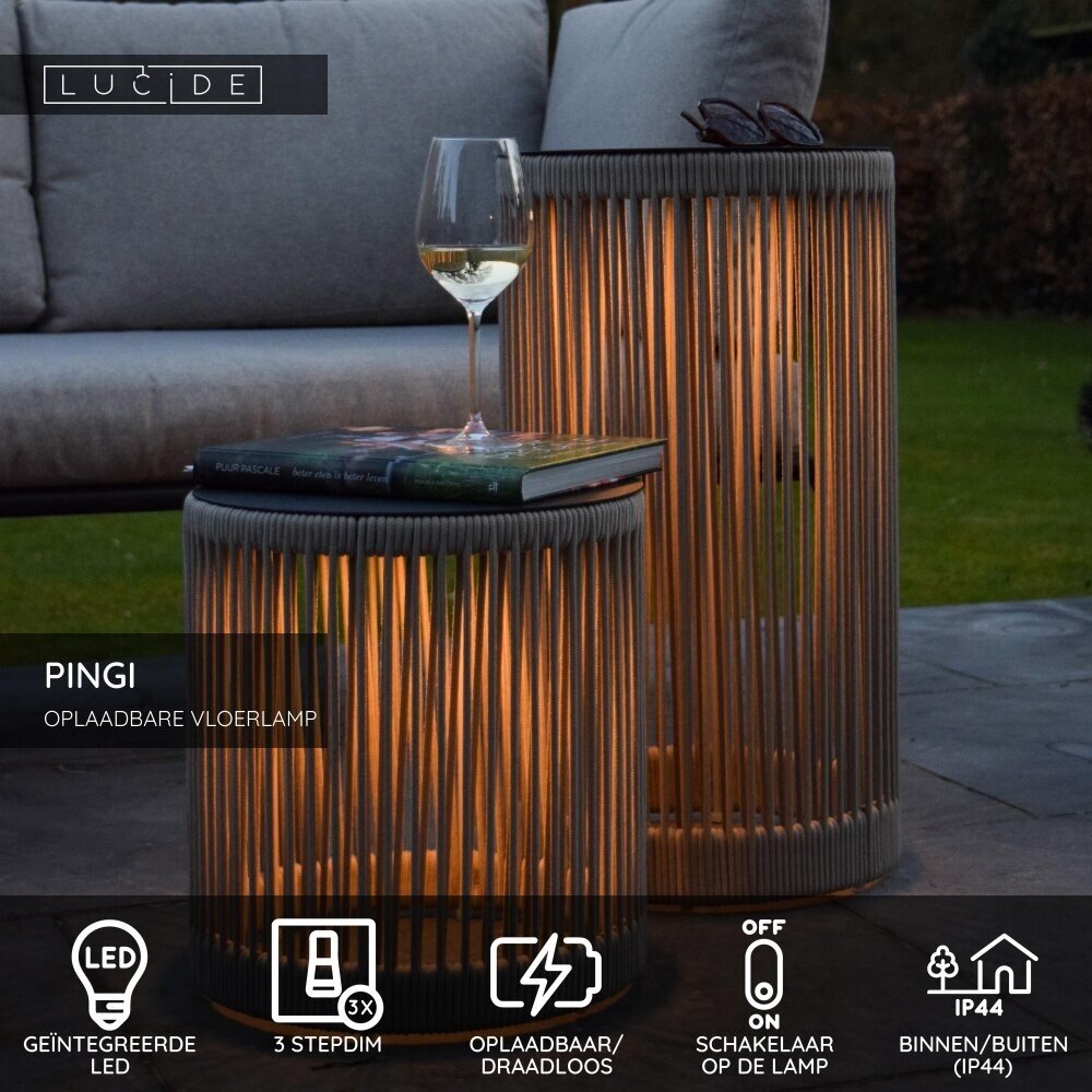 Lucide PINGI - Wiederaufladbare Stehleuchte Innen/Außen - Batterie/Batterie - Ø 33,5 cm - LED 3 StepDim - 1x3W 3000K - IP44 - Taupe Lucide PINGI - Wiederaufladbare Stehleuchte Innen/Außen - Batterie/Batterie - Ø 33,5 cm - LED 3 StepDim - 1x3W 3000K - IP44 - Taupe
