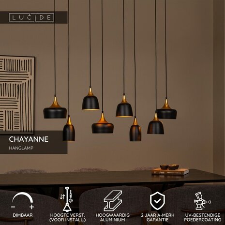 Lucide CHAYANNE - Hängeleuchte - 8xE14 - Schwarz