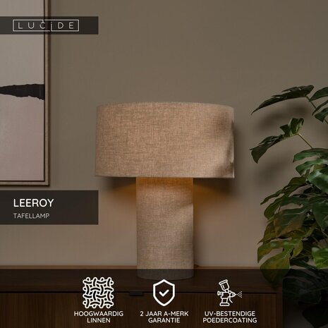 Lucide LEEROY - Tischleuchte - 1xE27 - Taupe