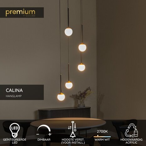 Lucide Premium CALINA - Hängeleuchte - Ø 42 cm - LED Dimb. - 5x8,2W 2700K - Schwarz Lucide Premium CALINA - Hängeleuchte - Ø 42 cm - LED Dimb. - 5x8,2W 2700K - Schwarz