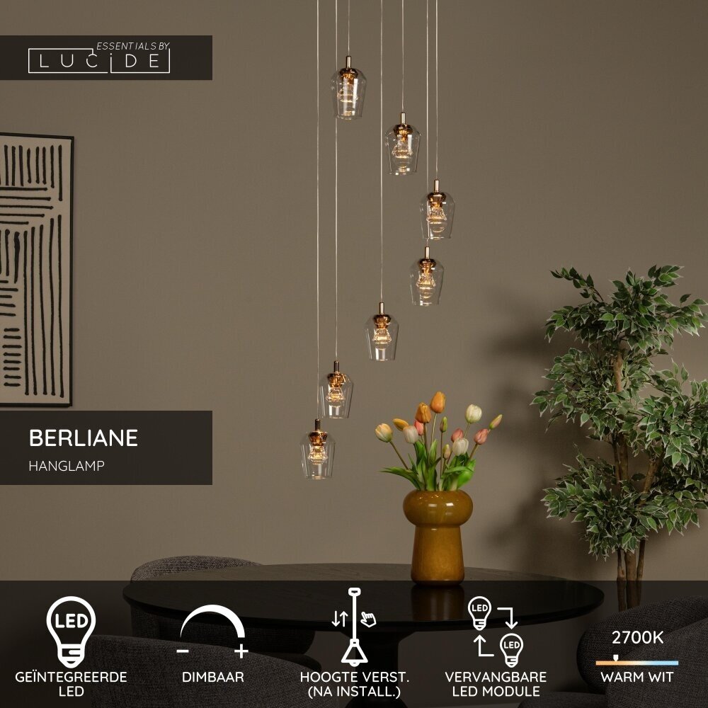 Lucide BERLIANE - Hängeleuchte - Ø 39 cm - LED Dimb. - 7x4W 2700K - Mit austauschbarem LED-Modul - Transparent Lucide BERLIANE - Hängeleuchte - Ø 39 cm - LED Dimb. - 7x4W 2700K - Mit austauschbarem LED-Modul - Transparent