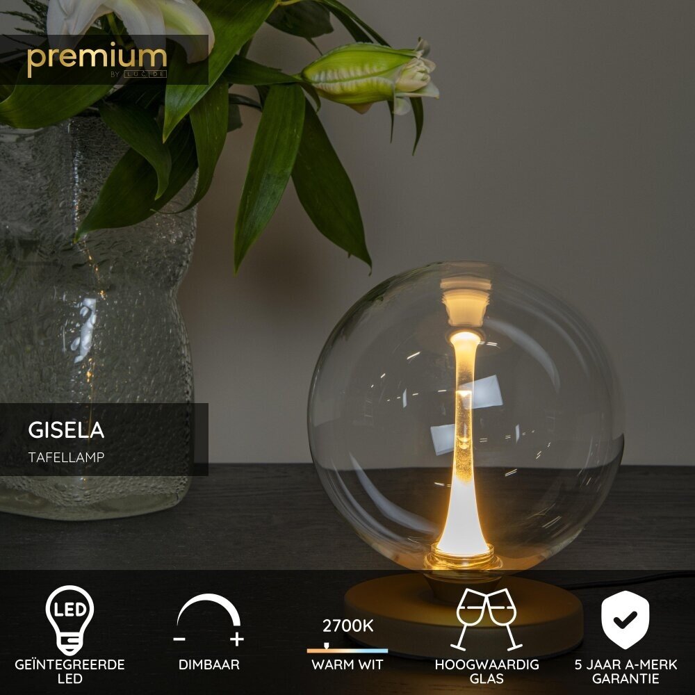 Lucide Premium GISELA - Tischleuchte - Ø 16 cm - LED Dimb. - 1x5W 2700K - Transparent