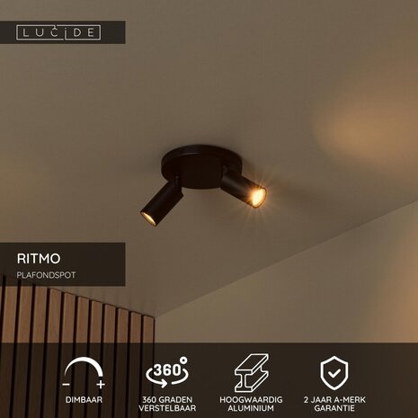 Lucide RITMO - Deckenstrahler - Ø 15 cm - 2xGU10 (MR11) - Schwarz Lucide RITMO - Deckenstrahler - Ø 15 cm - 2xGU10 (MR11) - Schwarz