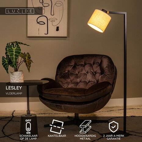 Lucide LESLEY - Stehleuchte - 1xE27 - Schwarz Lucide LESLEY - Stehleuchte - 1xE27 - Schwarz