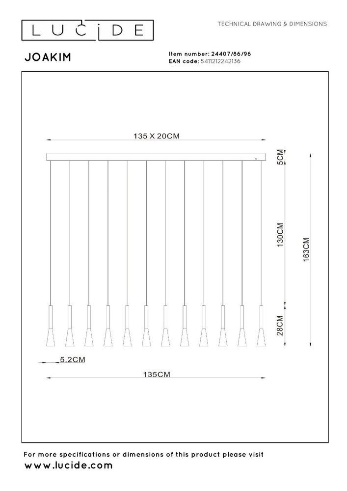 Lucide Premium JOAKIM - Hängeleuchte - LED Dimb. - CCT - 12x7W 2700K/4000K - Kaffee Lucide Premium JOAKIM - Hängeleuchte - LED Dimb. - CCT - 12x7W 2700K/4000K - Kaffee
