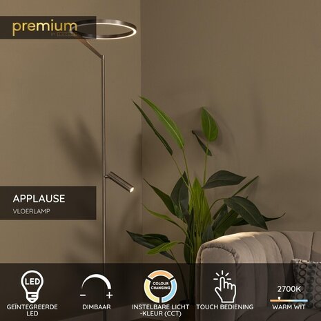 Lucide Premium APPLAUSE - Stehleuchte - Ø 33 cm - LED Dimb. - CCT - 1x20W 2700K/4000K - Graues Eisen