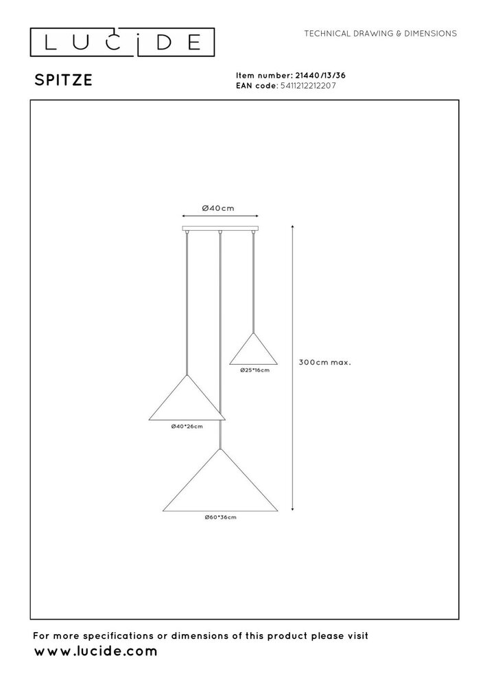 Lucide SPITZE - Hängeleuchte - Ø 68 cm - 3xE27 - Grau