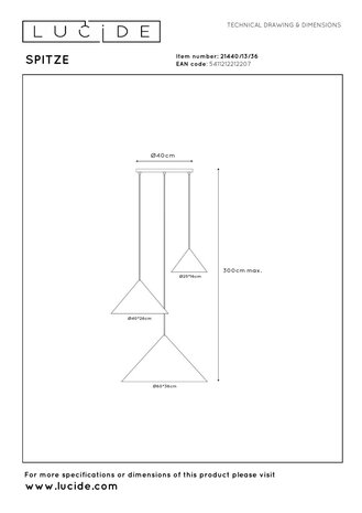 Lucide SPITZE - Hängeleuchte - Ø 68 cm - 3xE27 - Grau