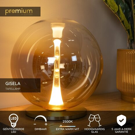 Lucide Premium GISELA - Tischleuchte - Ø 30 cm - LED Dimb. - 1x12W 2500K - Bernstein
