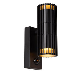 Lucide TIMBALA - Wandstrahler / Wandleuchte Innen/Außen - 2xGU10 - IP44 - Bewegungs- & Tag/Nachtsensor - Schwarz