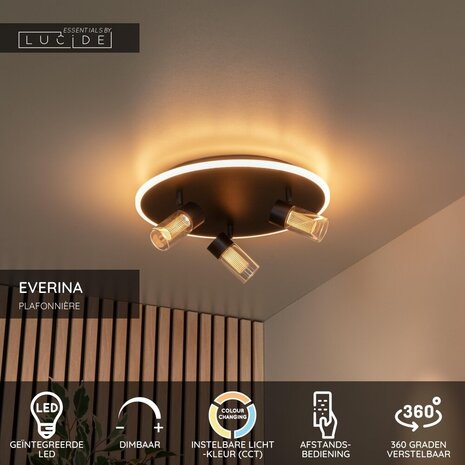 Lucide EVERINA - Deckenleuchte - Ø 40 cm - LED Dimb. - CCT - 2200K/6500K - Schwarz Lucide EVERINA - Deckenleuchte - Ø 40 cm - LED Dimb. - CCT - 2200K/6500K - Schwarz