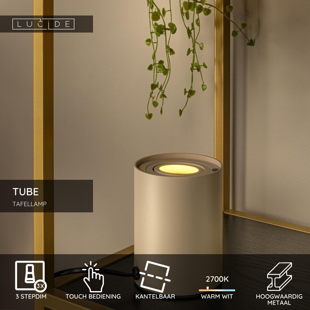 Lucide TUBE – Tischleuchte – Ø 9,6 cm – LED 3 StepDim – GU10 – 1x5W 2700K – Taupe Lucide TUBE – Tischleuchte – Ø 9,6 cm – LED 3 StepDim – GU10 – 1x5W 2700K – Taupe