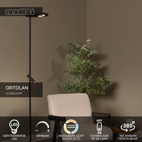 Lucide ORTOLAN – Stehleuchte – LED dimmbar – CCT – 2700K/4000K – Schwarz | Essential