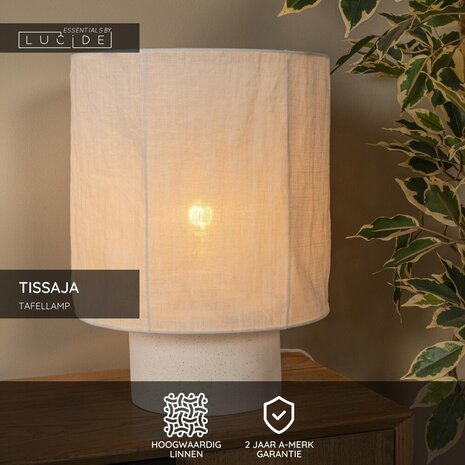 Lucide TISSAJA – Tischleuchte – Ø 30 cm – 1xE27 – Weiß | Essential Lucide TISSAJA – Tischleuchte – Ø 30 cm – 1xE27 – Weiß | Essential