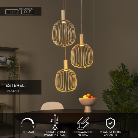 Lucide ESTEREL – Hängelampe – 3xGU10 (MR11) – Taupe | Essential
