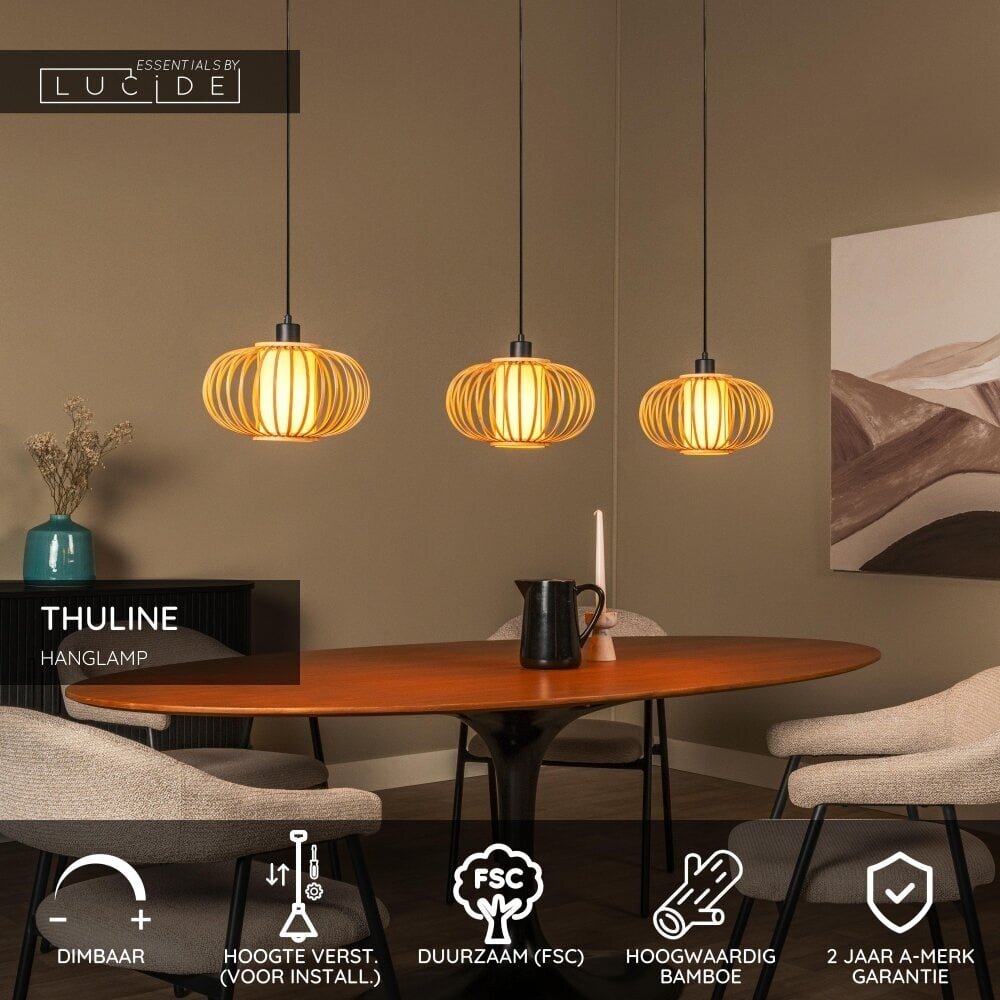 Lucide THULINE – Hängelampe – 3xE27 – Helles Holz | Essential Lucide THULINE – Hängelampe – 3xE27 – Helles Holz | Essential