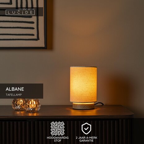 Lucide ALBANE - Tischleuchte - Ø 12 cm - 1xE14 - Helle Holzoptik | Essential
