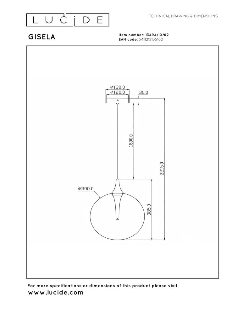 Lucide GISELA - Hängelampe - Ø 30 cm - LED Dimmb. - 1x10,9W 2300K - Amber | Premium Lucide GISELA - Hängelampe - Ø 30 cm - LED Dimmb. - 1x10,9W 2300K - Amber | Premium
