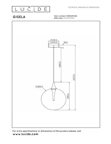 Lucide GISELA - Hängelampe - Ø 30 cm - LED Dimmb. - 1x10,9W 2300K - Amber | Premium Lucide GISELA - Hängelampe - Ø 30 cm - LED Dimmb. - 1x10,9W 2300K - Amber | Premium