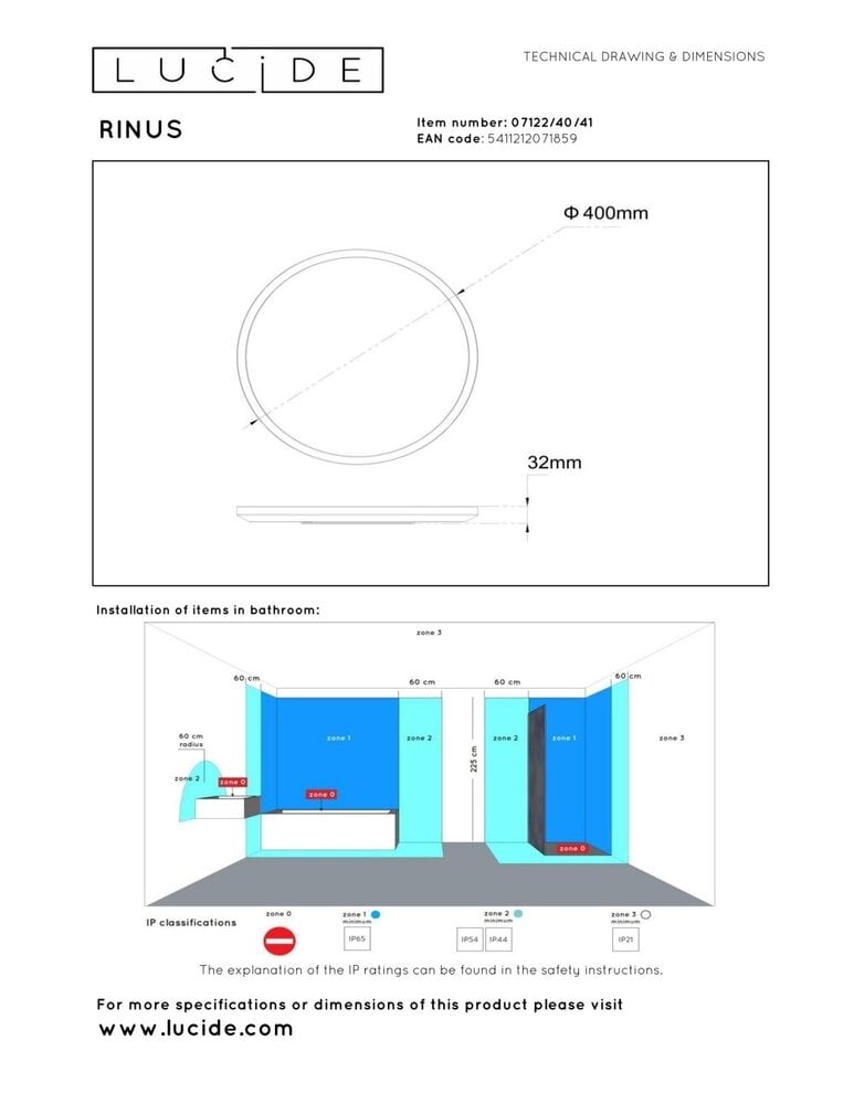 RINUS - Deckenleuchte Badezimmer - Ø 40 cm - LED Dimmb. - CCT - 1x24W 2700K/4000K - IP44 - Opal | Essential RINUS - Deckenleuchte Badezimmer - Ø 40 cm - LED Dimmb. - CCT - 1x24W 2700K/4000K - IP44 - Opal | Essential