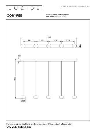 CORYFEE - Hängeleuchte - LED Dimmb. - CCT - 5x6W 2200K/3000K - Champagnerfarbe - Vibes CORYFEE - Hängeleuchte - LED Dimmb. - CCT - 5x6W 2200K/3000K - Champagnerfarbe - Vibes