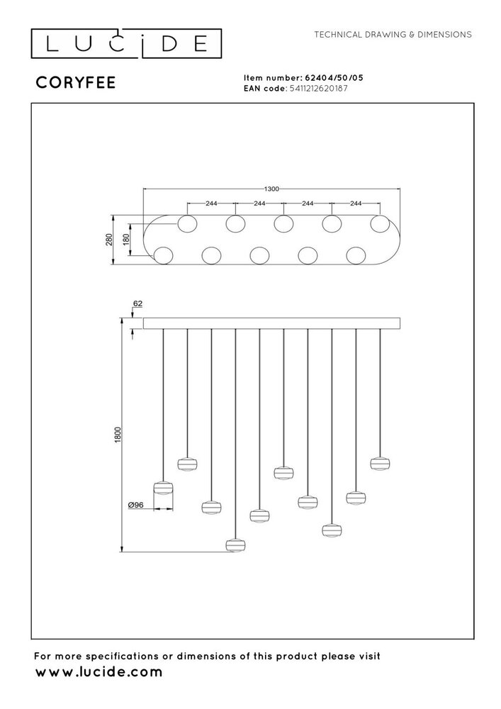CORYFEE - Pendelleuchte - LED Dimmb. - CCT - 10x6W 2200K/3000K - Champagnerfarbe - Vibes CORYFEE - Pendelleuchte - LED Dimmb. - CCT - 10x6W 2200K/3000K - Champagnerfarbe - Vibes