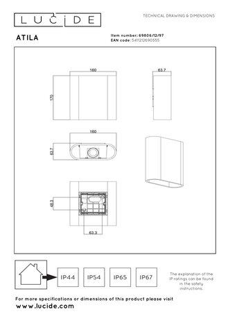Lucide ATILA - Wandleuchte Innen/Außen - LED Dimmb. - 2x5W 2700K - IP54 - Schwarz Lucide ATILA - Wandleuchte Innen/Außen - LED Dimmb. - 2x5W 2700K - IP54 - Schwarz