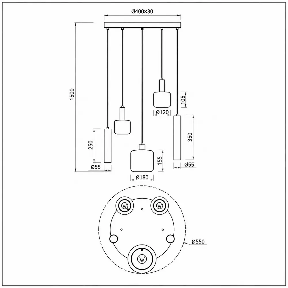 Trio Leuchten Hanglamp Mataro 5 lichts Ø 55 cm zwart - Copy