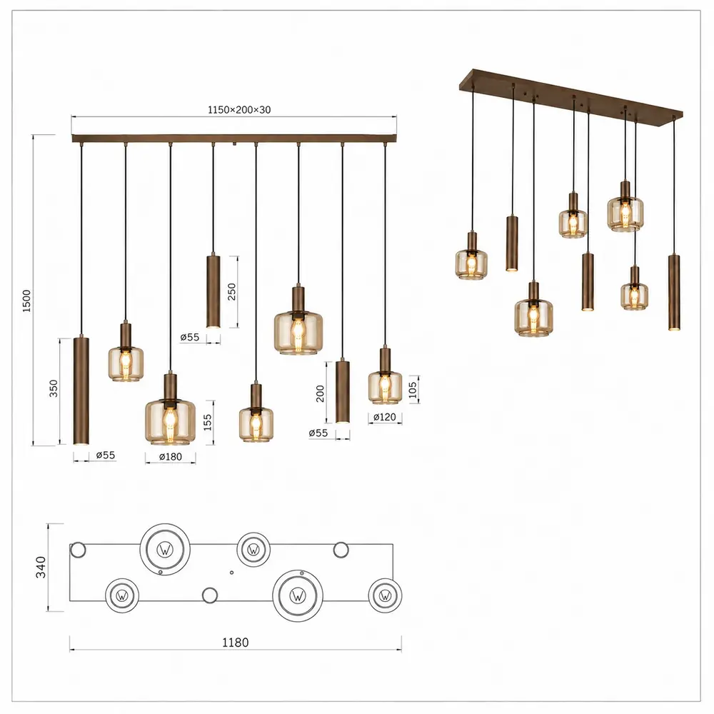 Trio Leuchten Hanglamp Mataro 8 lichts L 118 cm zwart - Copy Trio Leuchten Hanglamp Mataro 8 lichts L 118 cm zwart - Copy