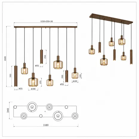 Trio Leuchten Hanglamp Mataro 8 lichts L 118 cm zwart - Copy Trio Leuchten Hanglamp Mataro 8 lichts L 118 cm zwart - Copy