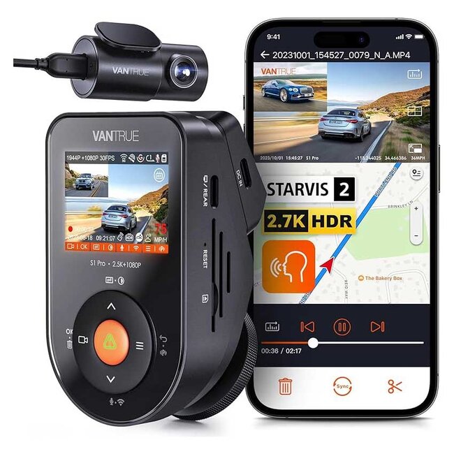 Vantrue S1 Pro Dual 2.7K Wifi GPS