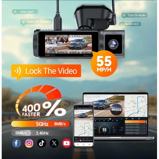 Vantrue N5S Cloud 2K 4CH Wifi GPS 360 graden dashcam