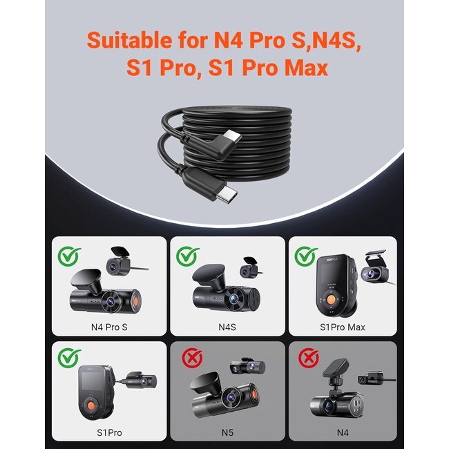 Vantrue N4 Pro / N4S 9 meter kabel voor achtercamera