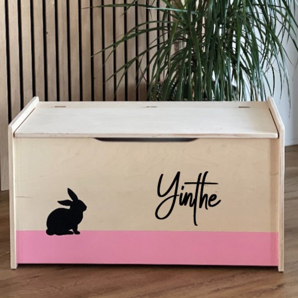 Houten speelgoedkist Konijn met naam