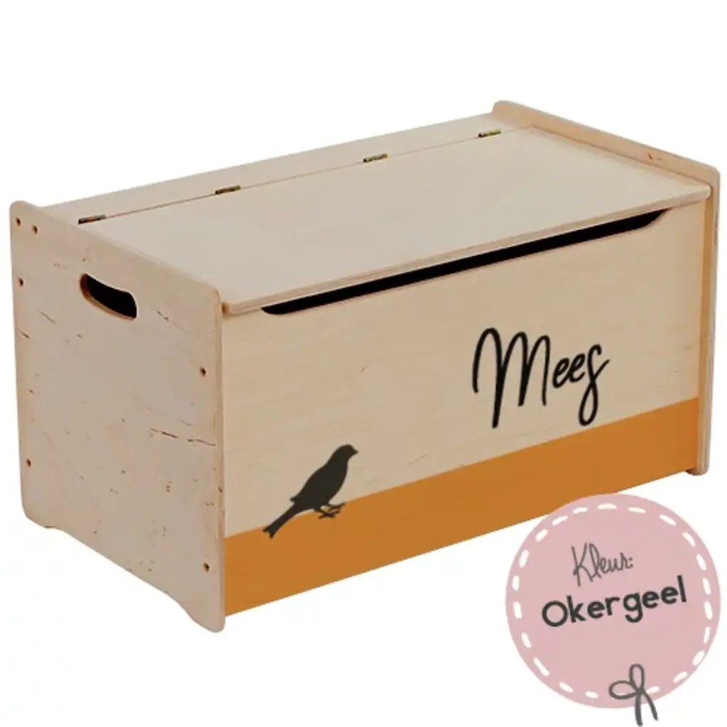 Houten speelgoedkist Vogel met naam