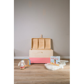 Houten speelgoedkist met gekleurde band