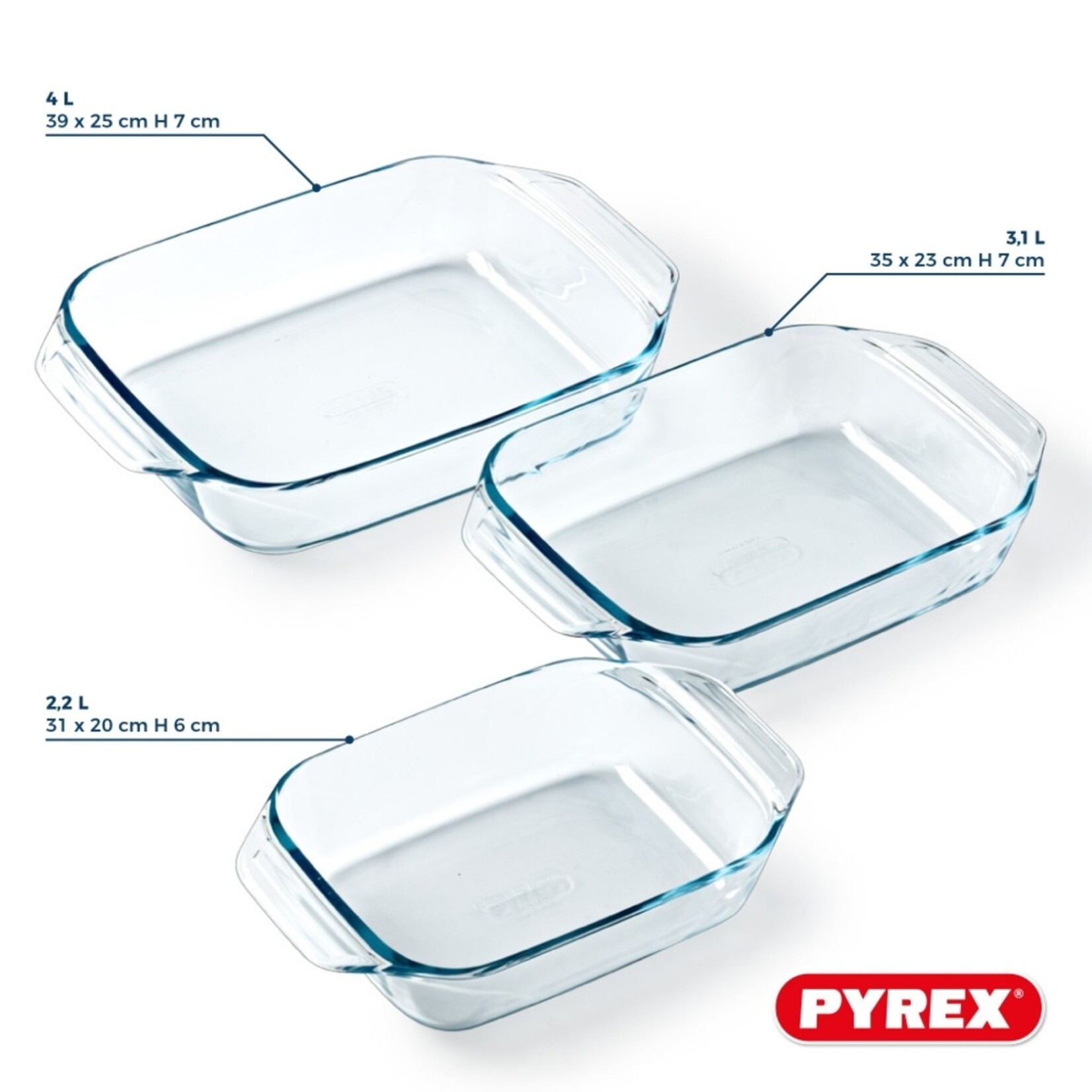Pyrex Pyrex Irresistible Rechthoekige Ovenschalen van Transparant Glas - Set van 3