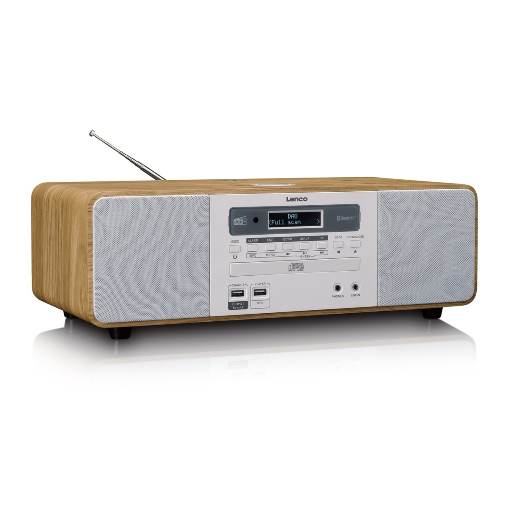 Lenco Lenco DAR-251WDWH Alles-in-één Muzieksysteem met DAB+, FM, CD, Bluetooth en USB