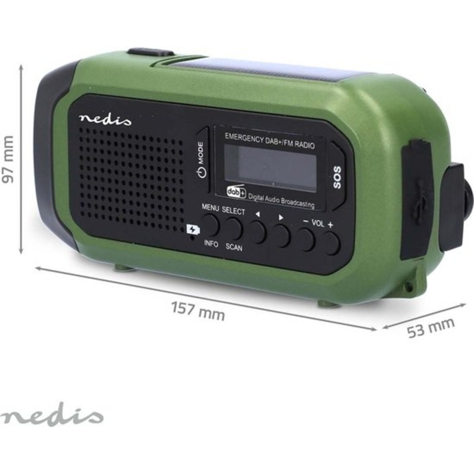 Nedis Nedis DAB+/FM Draagbare Noodradio – Zonnepaneel, USB-C en Handdynamo