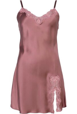 Lady Avenue Aubergine Reines Seiden-Nachthemd