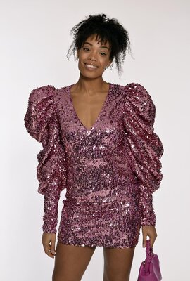 Rotate fuchsia pink Pailletten Mini Kleid