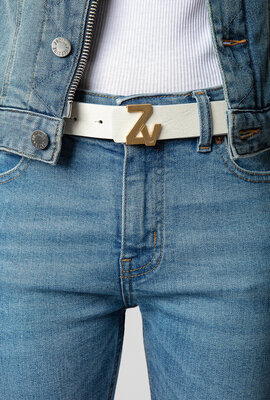 Zadig & Voltaire Cremefarbener Gürtel mit ZV-Initialen, 30 mm