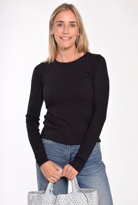 Neeve Schwarzes geripptes Langarmshirt