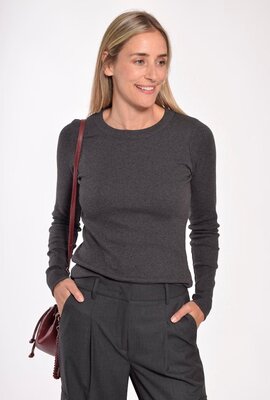 Neeve Dunkelgraues Rippen-Langarmshirt